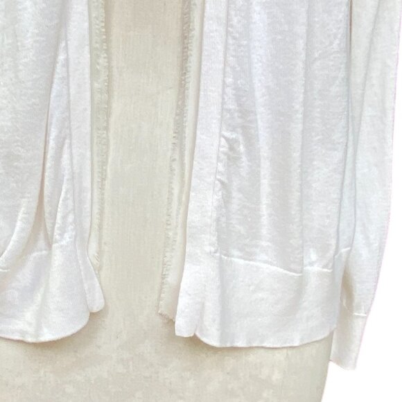 Tommy Bahama Open Front Cardigan Sz M Silk Fringe Trim Coastal Neutral Basic - Picture 4 of 11